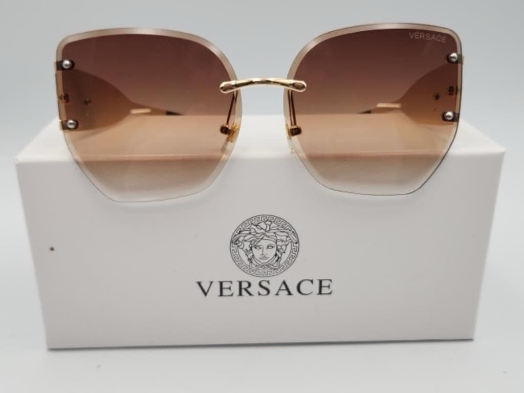 Versace VE2239 Rimless Oversized Sunglasses Gold Brown Gradient Y2K Italy - Thumbnail 5