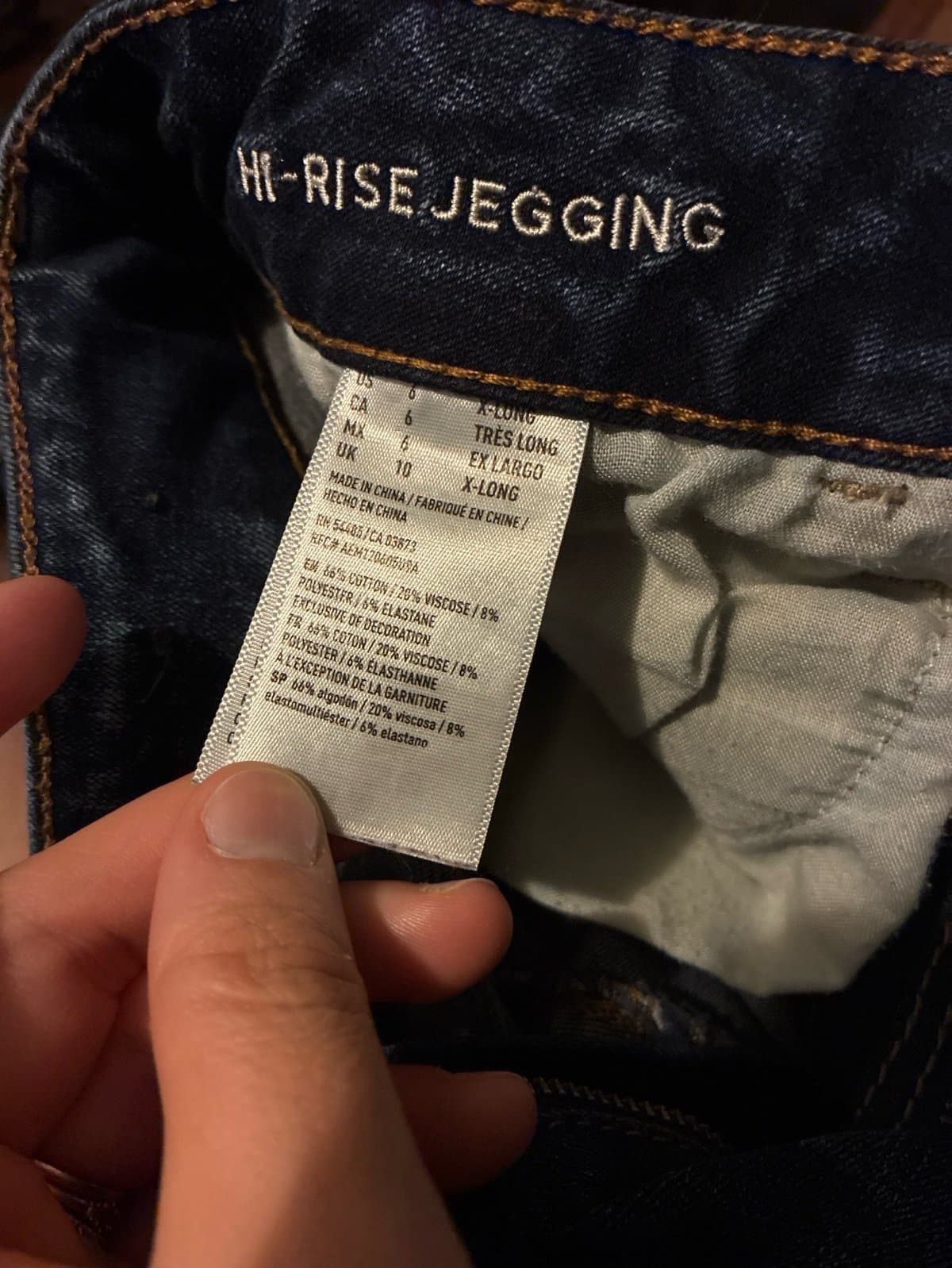 American Eagle Hi Rise Jegging Jeans Size 6 X-Long Dark Wash Distressed Stretch - Thumbnail 3