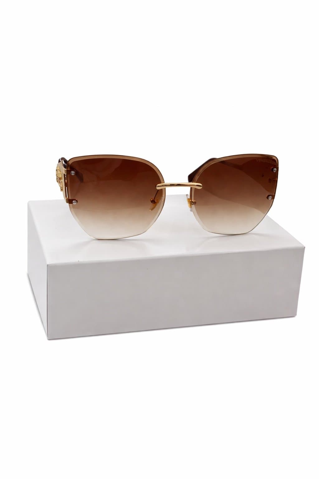 Versace VE2239 Rimless Oversized Sunglasses Gold Brown Gradient Y2K Italy - Thumbnail 2