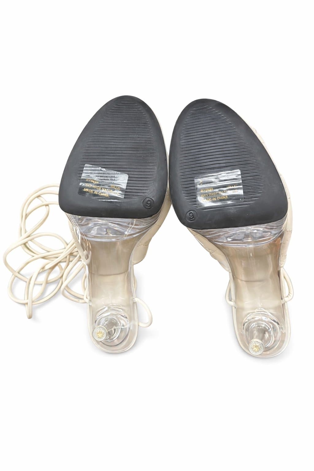 Cape Robbin Clear Platform Lace-Up Heels Quilted Cream Strap Size 9 - Thumbnail 3