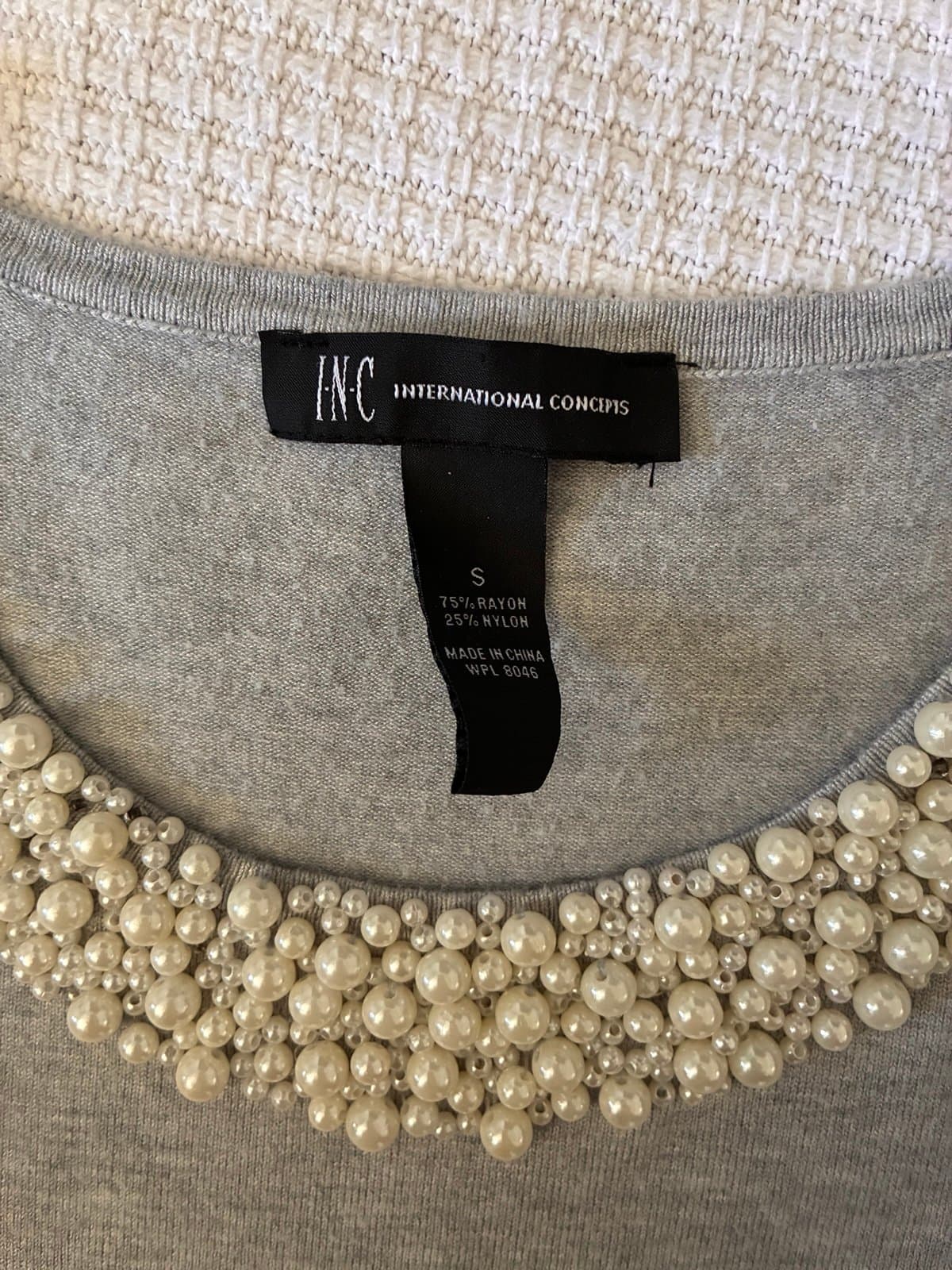 INC International Concepts Gray Pearl Embellished Sweater Top Size Small Elegant - Thumbnail 3