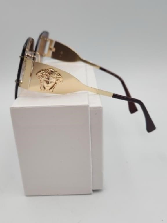 Versace VE2239 Rimless Oversized Sunglasses Gold Brown Gradient Y2K Italy - Thumbnail 4