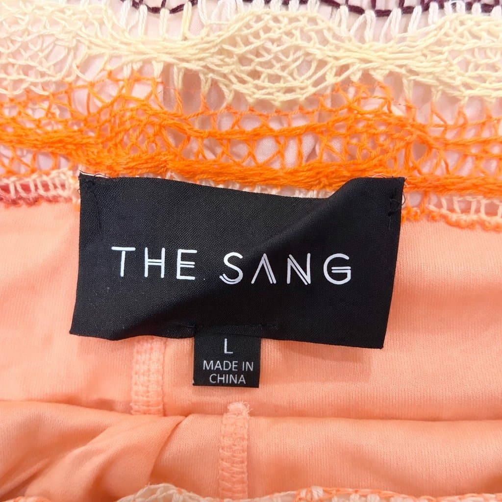 THE SANG Crochet Knit Two Piece Set Orange Boho Bandeau Top Wide Leg Pants L NWT - Thumbnail 3