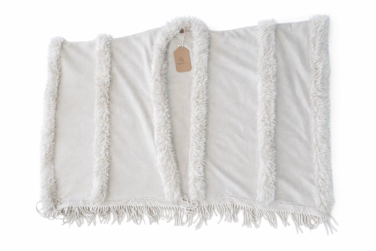 Original USA Faux Fur Trim Fringe Poncho Wrap Ivory Cream Boho Shawl NWT - Thumbnail 5