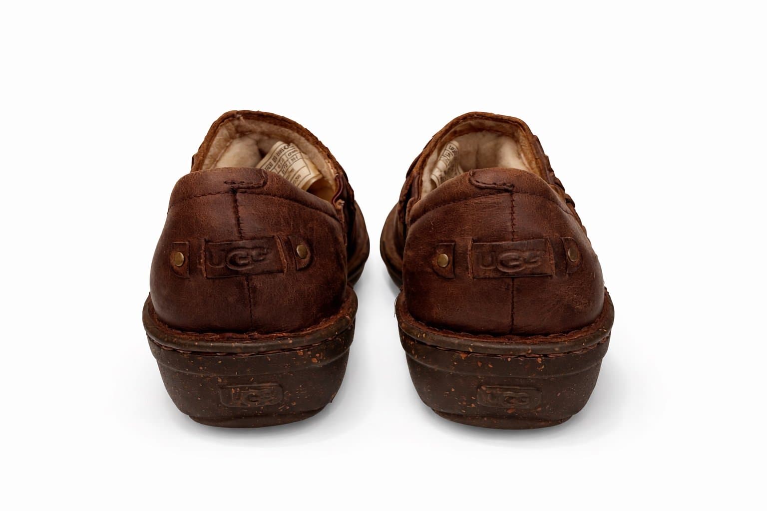 UGG Anila Leather Wool Lined Closed-Back Slip-On Clogs Brown Size US 10 - Thumbnail 4
