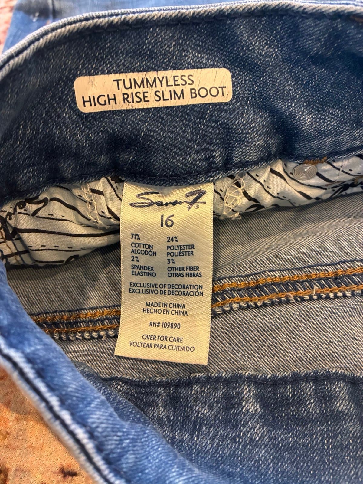Seven7 Tummyless High Rise Slim Boot Jeans Size 16 Stretch Blue Denim - Thumbnail 3