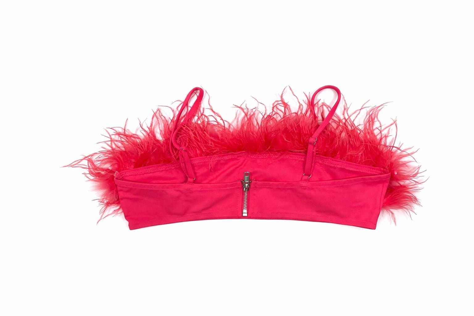 Hot & Delicious Hot Pink Feather Trim Crop Top – Size L – Y2K Festival Clubwear - Thumbnail 2