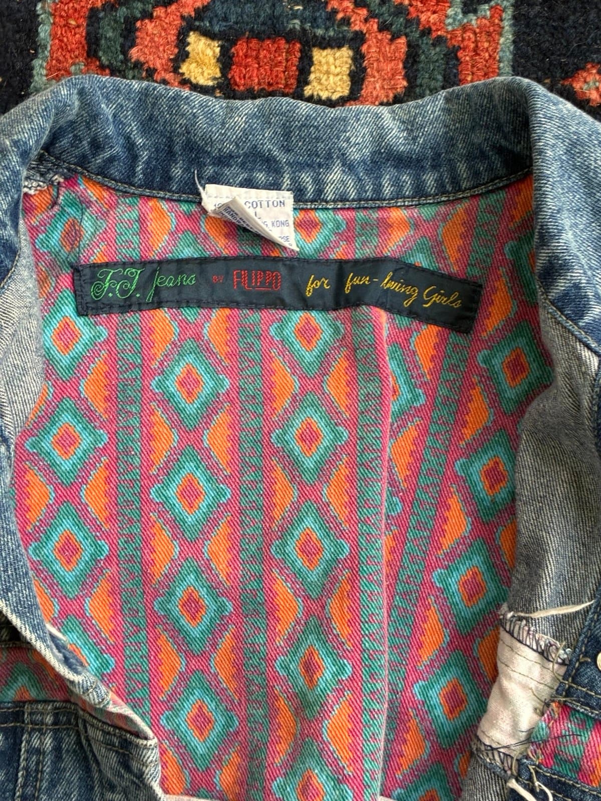 Vintage 90s Aztec Cropped Denim Jacket | Southwestern | Size L - Thumbnail 3