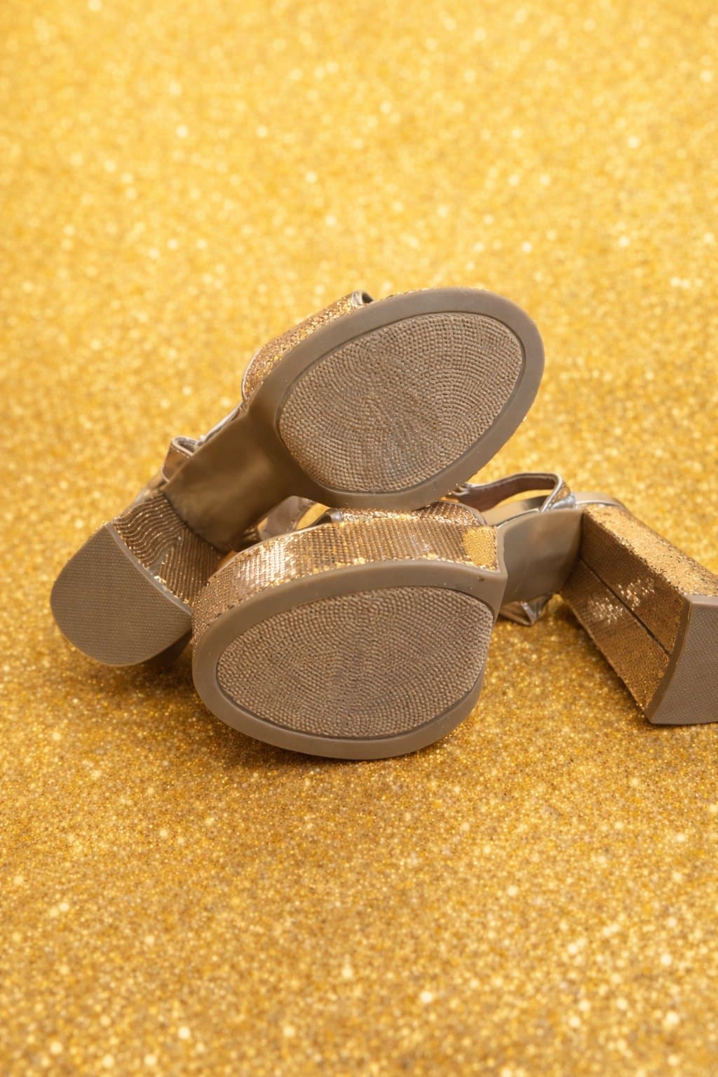 Top Moda Gold Platform Heels — Sequin Block Heel, Strappy Sandals size 8.5 - Thumbnail 3