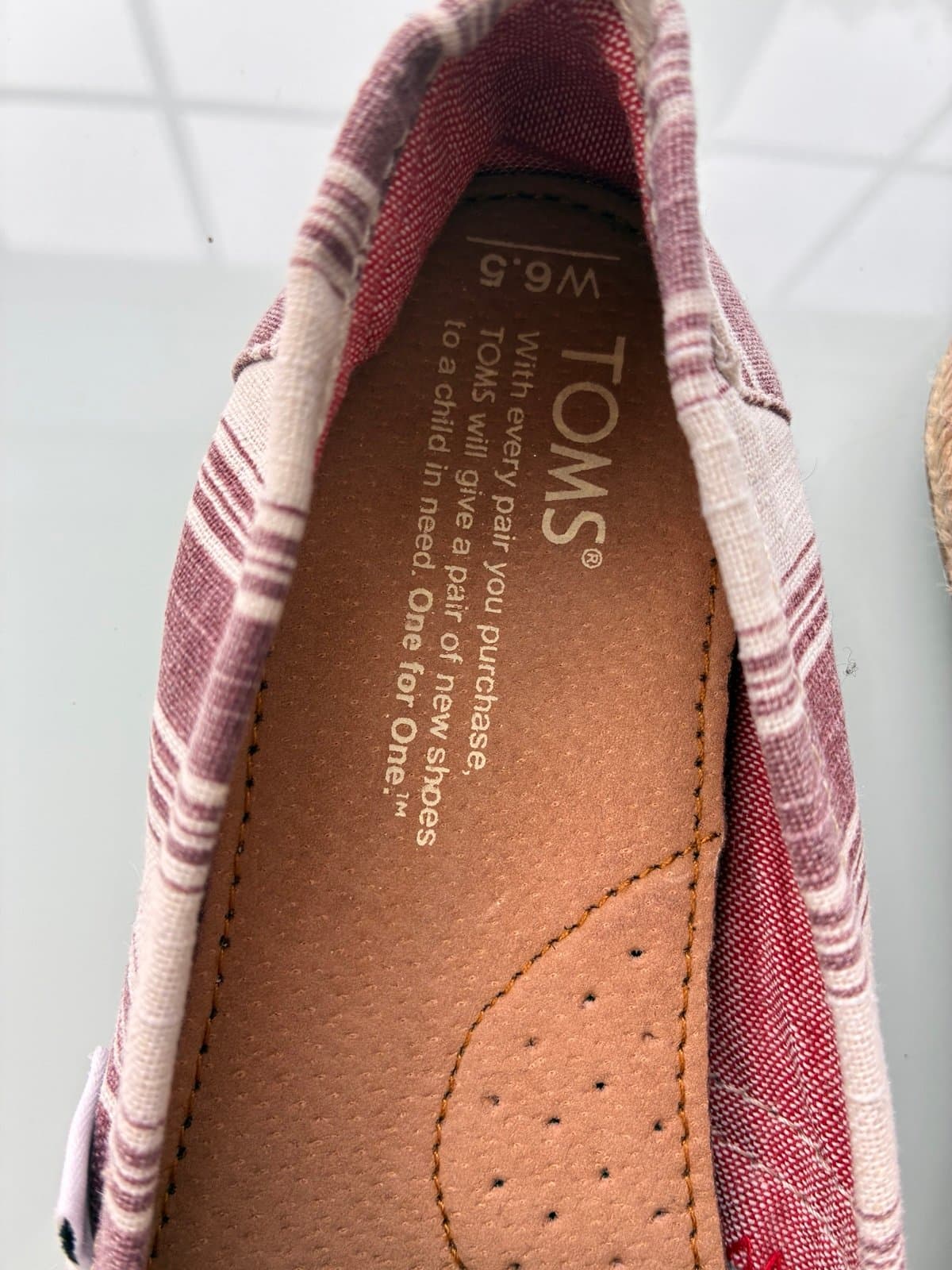 TOMS Women’s Slip-On Espadrilles | Burgundy & Cream Stripe | Size 6.5 - Thumbnail 3