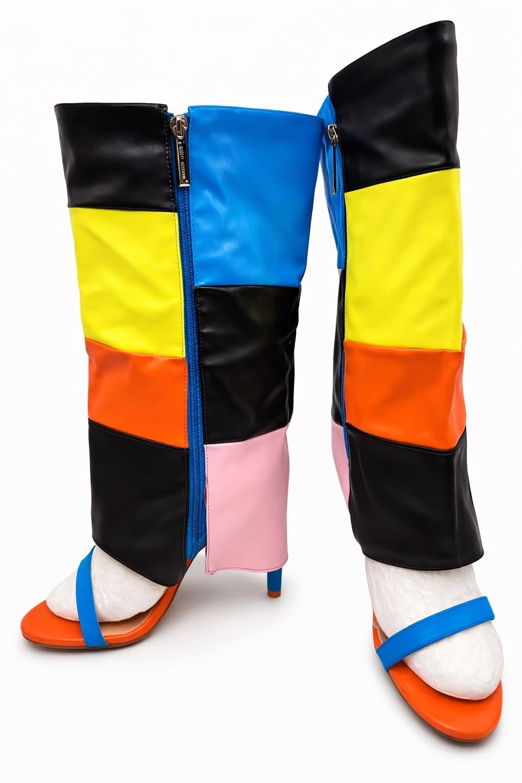 Cape Robbin Colorblock Knee High Boots Open Toe Patchwork Heels Women Sz 10 NWT - Thumbnail 2