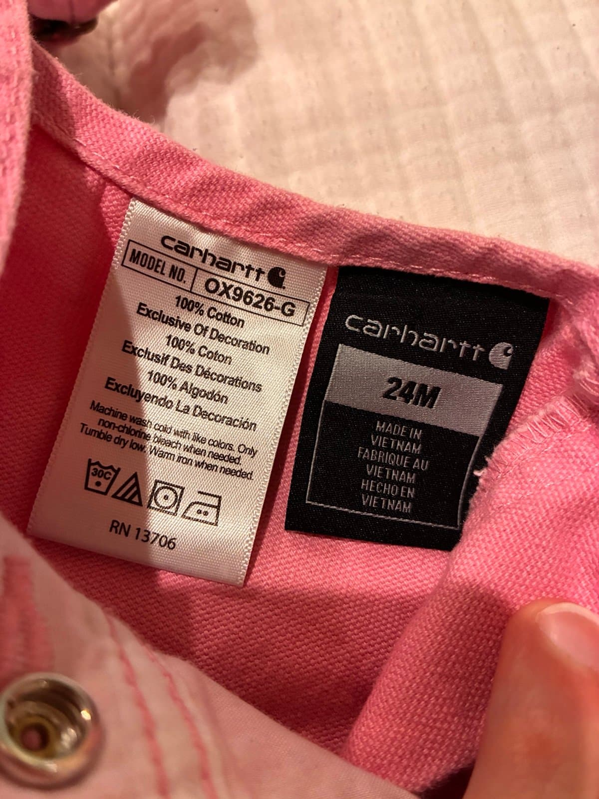 Carhartt Baby Girl Pink Canvas Overalls 24M Cotton Snap Leg Bib One Piece - Thumbnail 2
