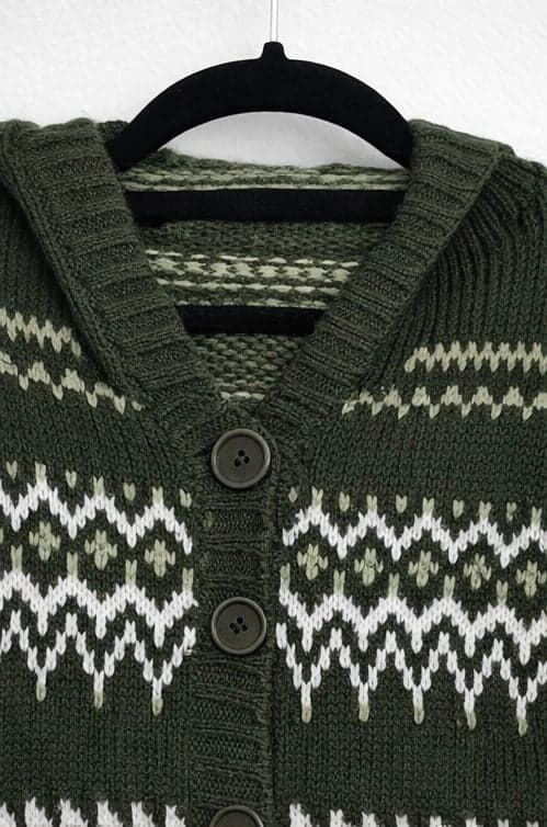 Say What? Hooded Green Fair Isle Knit Cardigan Sweater Women’s Size S - Thumbnail 3