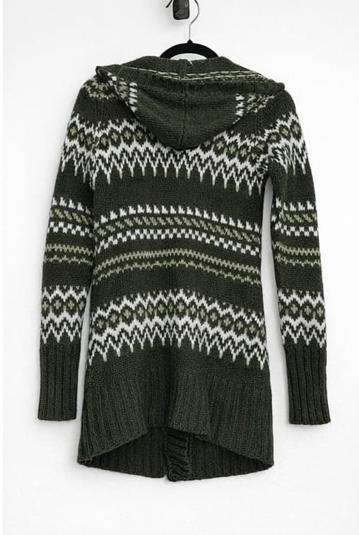Say What? Hooded Green Fair Isle Knit Cardigan Sweater Women’s Size S - Thumbnail 2
