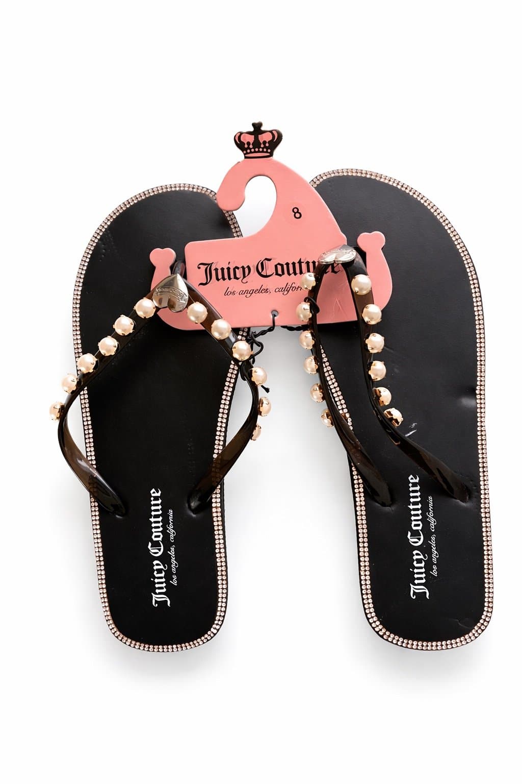 Juicy Couture Flip Flops w/ Heart Wristlet Set – Black & Silver, Size 8, NWT - Thumbnail 3