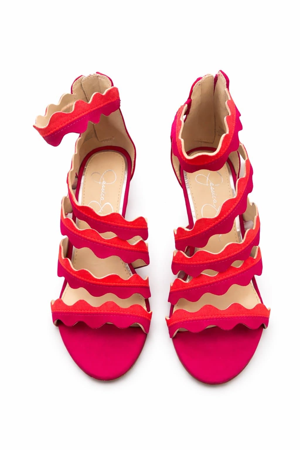 New Jessica Simpson Scalloped Strappy Heels — Hot Pink & Orange — Size 6M - Thumbnail 2
