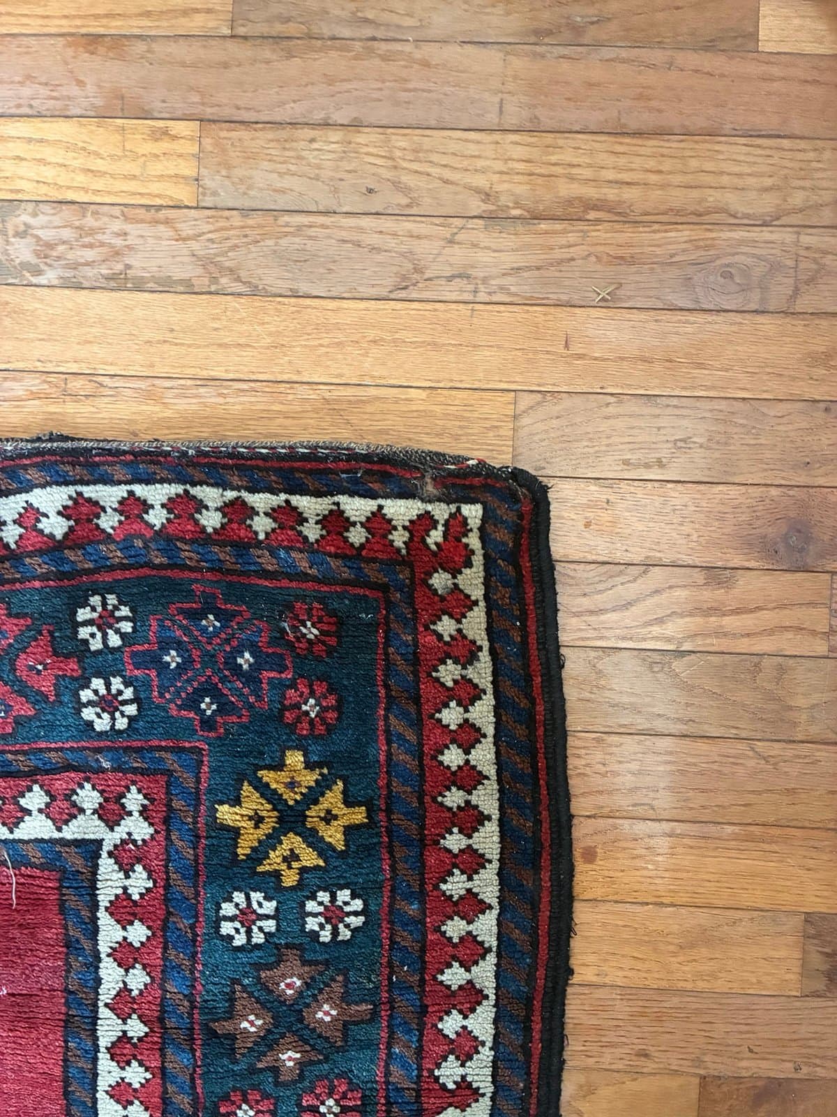 Vintage Kazak Rug 4x6 Hand Knotted Wool Tribal Caucasian Red Geometric Carpet - Thumbnail 4
