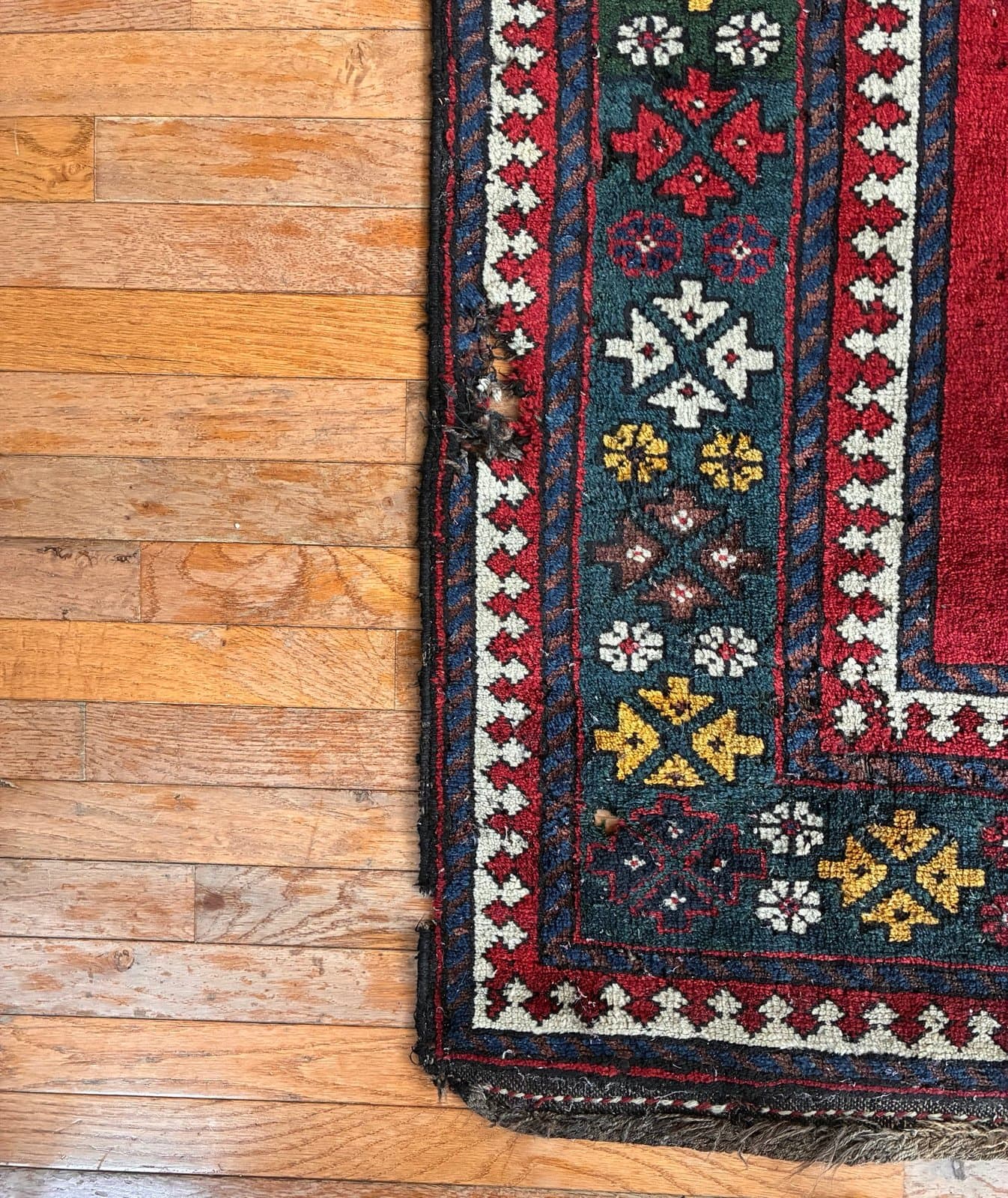 Vintage Kazak Rug 4x6 Hand Knotted Wool Tribal Caucasian Red Geometric Carpet - Thumbnail 3