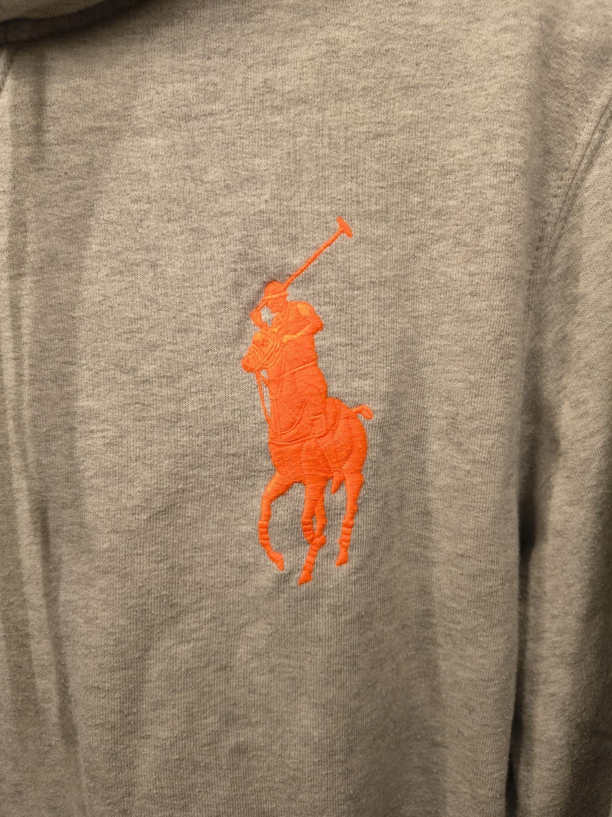 Polo Ralph Lauren Big Pony Hoodie Mens L Grey Orange Pullover Sweatshirt 3 Patch - Thumbnail 4