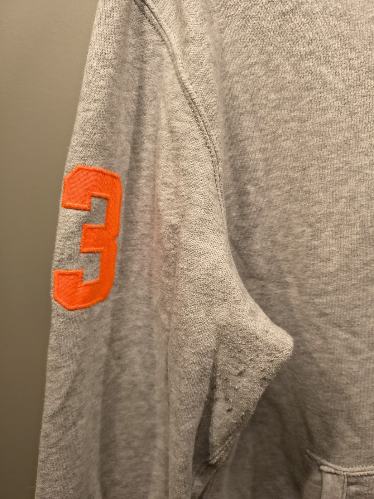 Polo Ralph Lauren Big Pony Hoodie Mens L Grey Orange Pullover Sweatshirt 3 Patch - Thumbnail 5