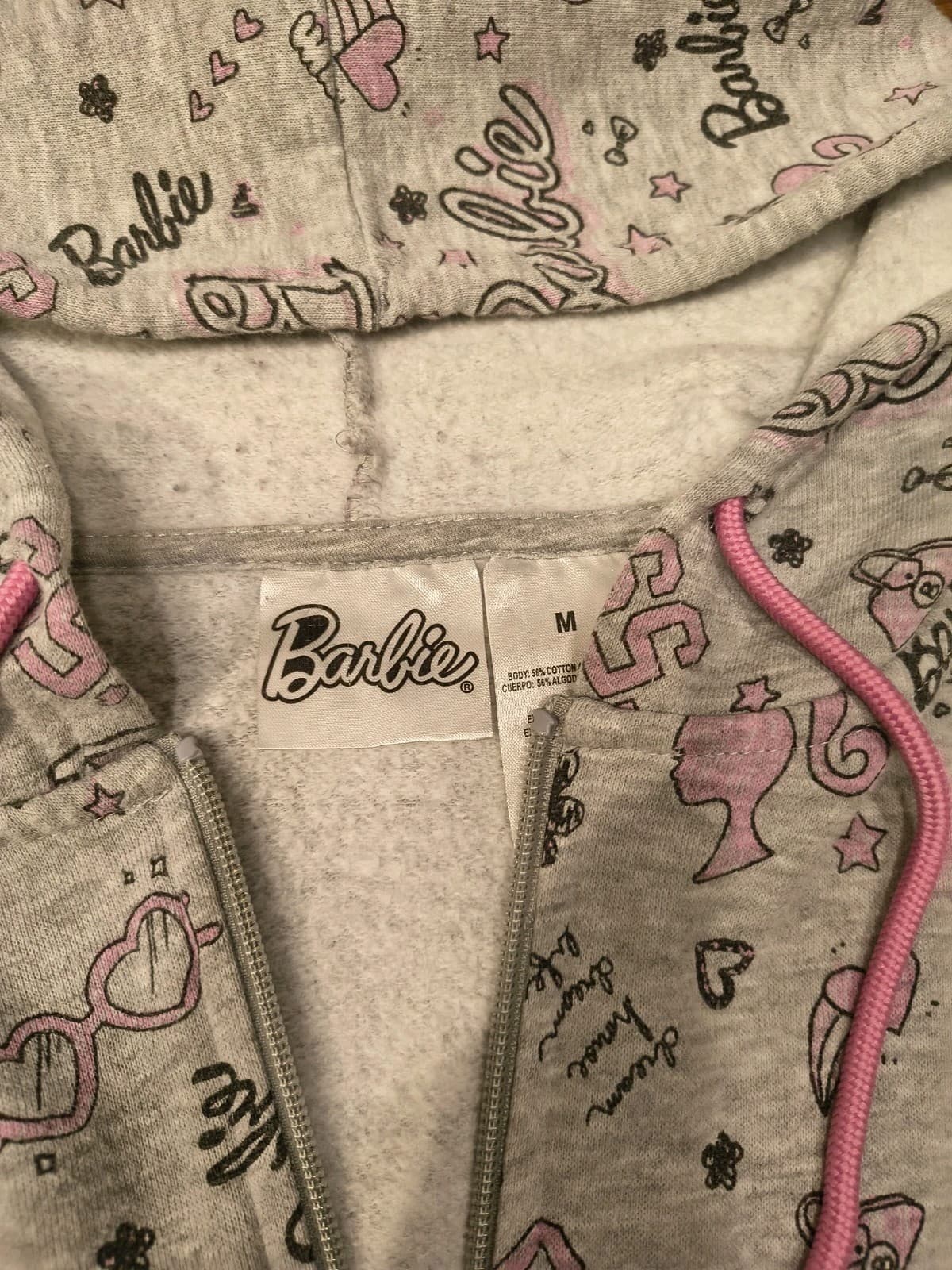 Barbie Jacket Hoodie Grey Pink Print Hoodie Zip Women Barbiecore Size Medium - Thumbnail 4