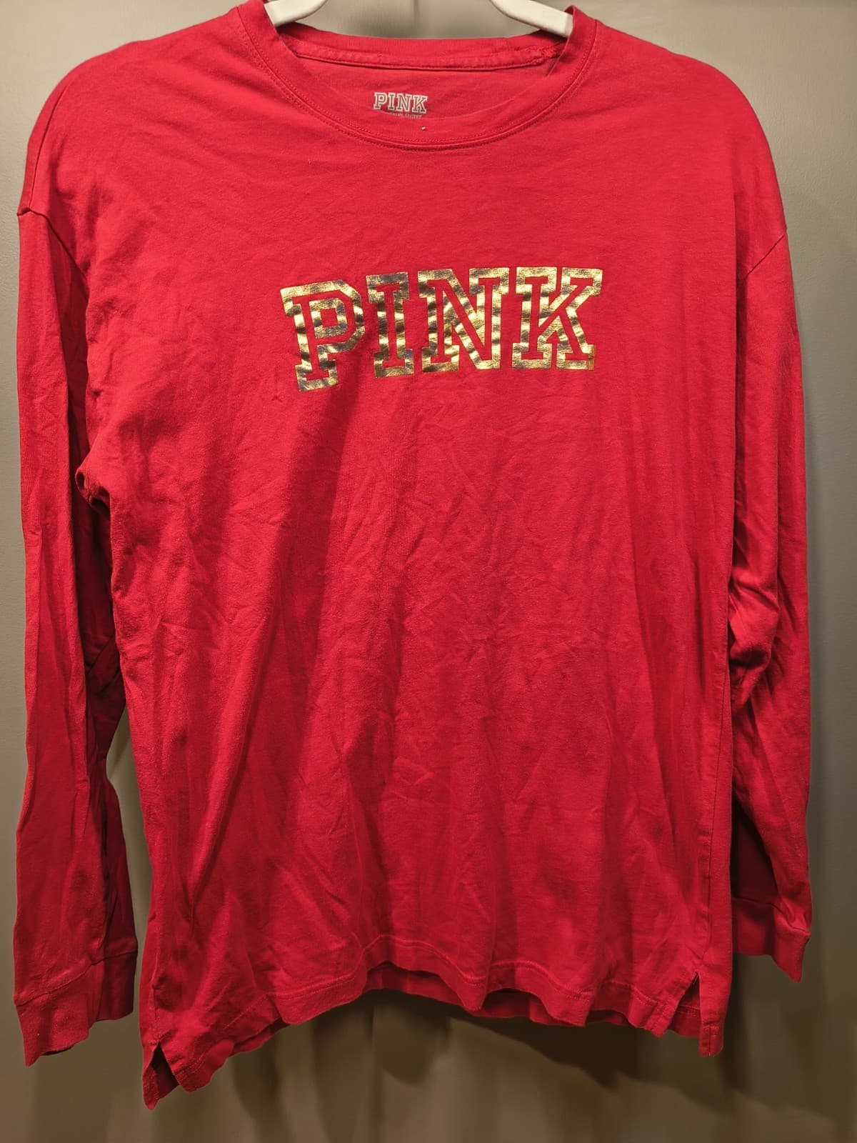 Victorias Secret PINK Gold Foil Logo T Shirt Graphic Varsity Crew Tee xSmall - Thumbnail 2