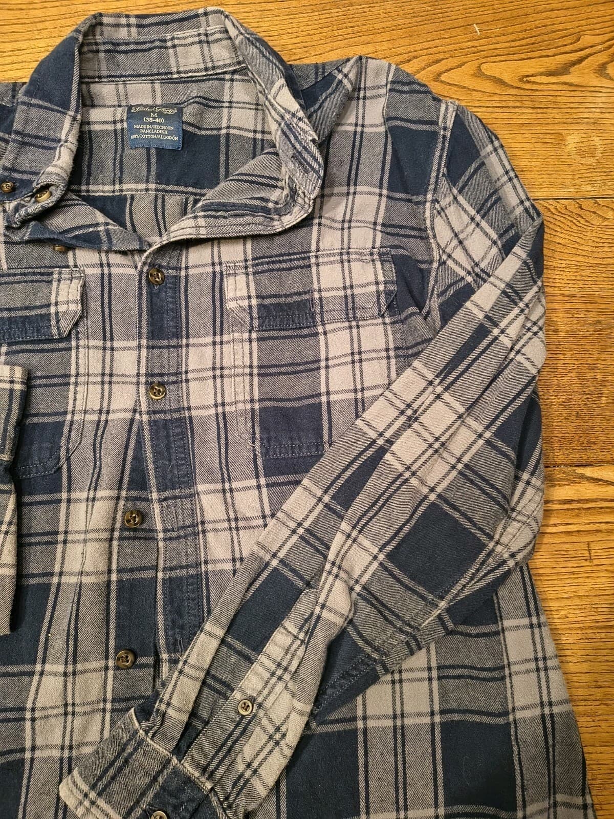 Faded Glory Men's Blue/ Grey Plaid Flannel Size Medium - Thumbnail 2