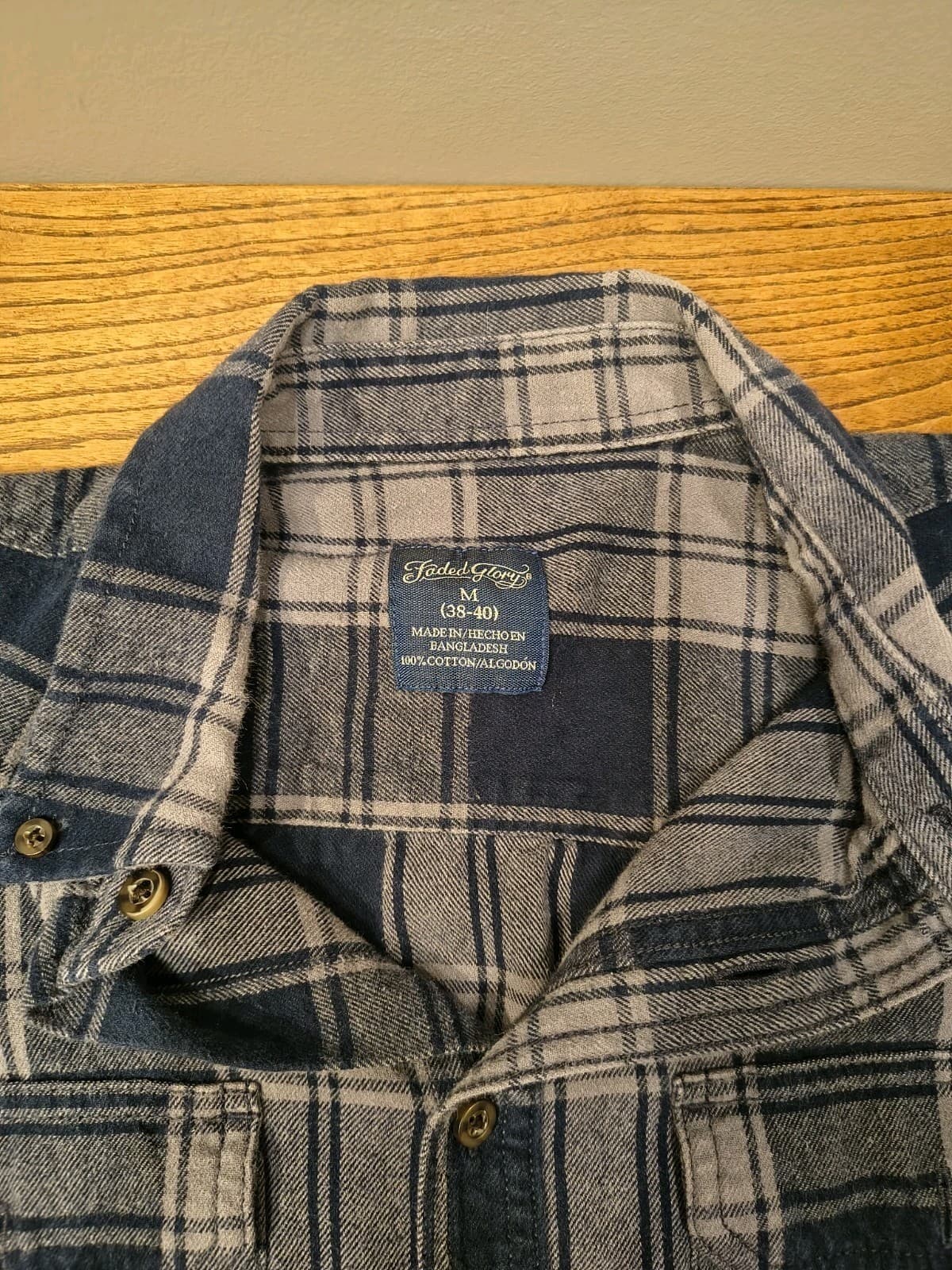 Faded Glory Men's Blue/ Grey Plaid Flannel Size Medium - Thumbnail 3