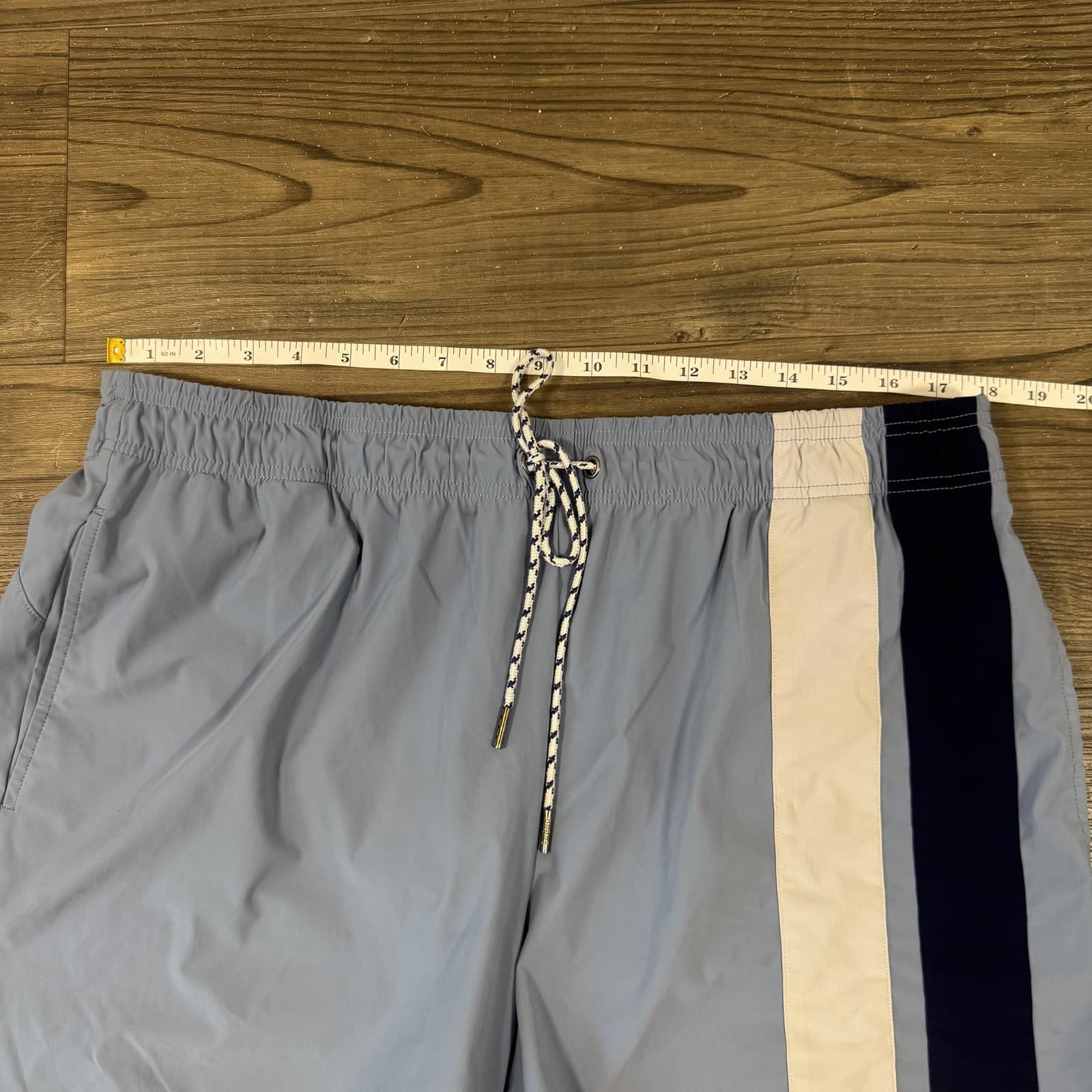 Rhone Fletcher Men's XL Swim Trunks Blue Striped with Drawstring & Pocket - Thumbnail 9