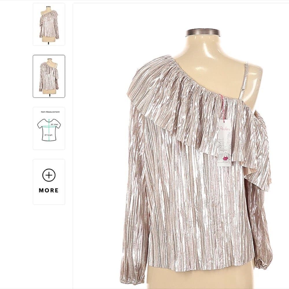 PARKER Tan Shiny One Shoulder Long Sleeve Blouse Party Ruffle Size S - Thumbnail 2
