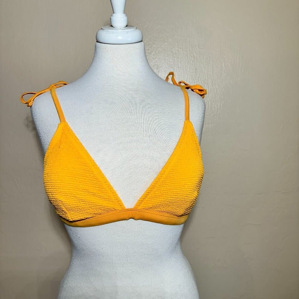 Old Navy Yellow Gold Ribbed Shoulder Tie Triangle Bikini Top NWOT - Thumbnail 2