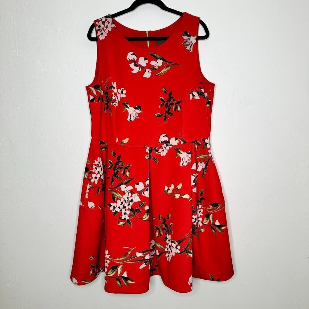Taylor Scuba Red Cherry Fit And Flare Sleeveless Dress Size 18W - Thumbnail 2