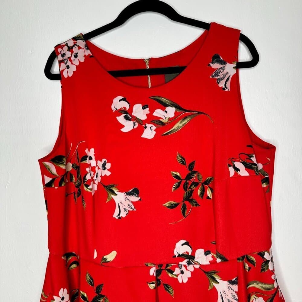 Taylor Scuba Red Cherry Fit And Flare Sleeveless Dress Size 18W - Thumbnail 4