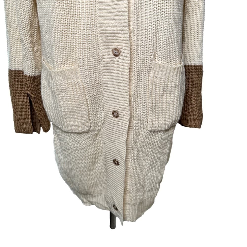 Maverick Size S Cream & Brown Oversize Long Button Up Cardigan - Thumbnail 2