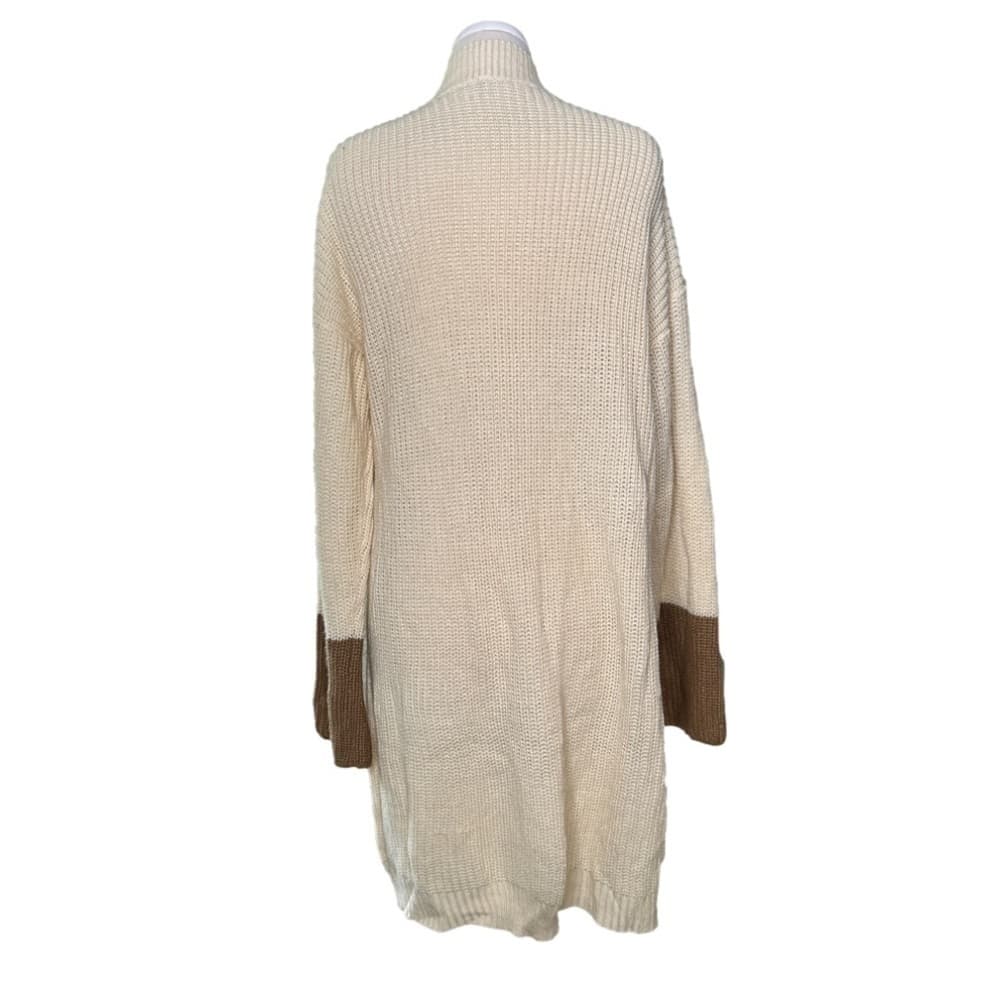 Maverick Size S Cream & Brown Oversize Long Button Up Cardigan - Thumbnail 3