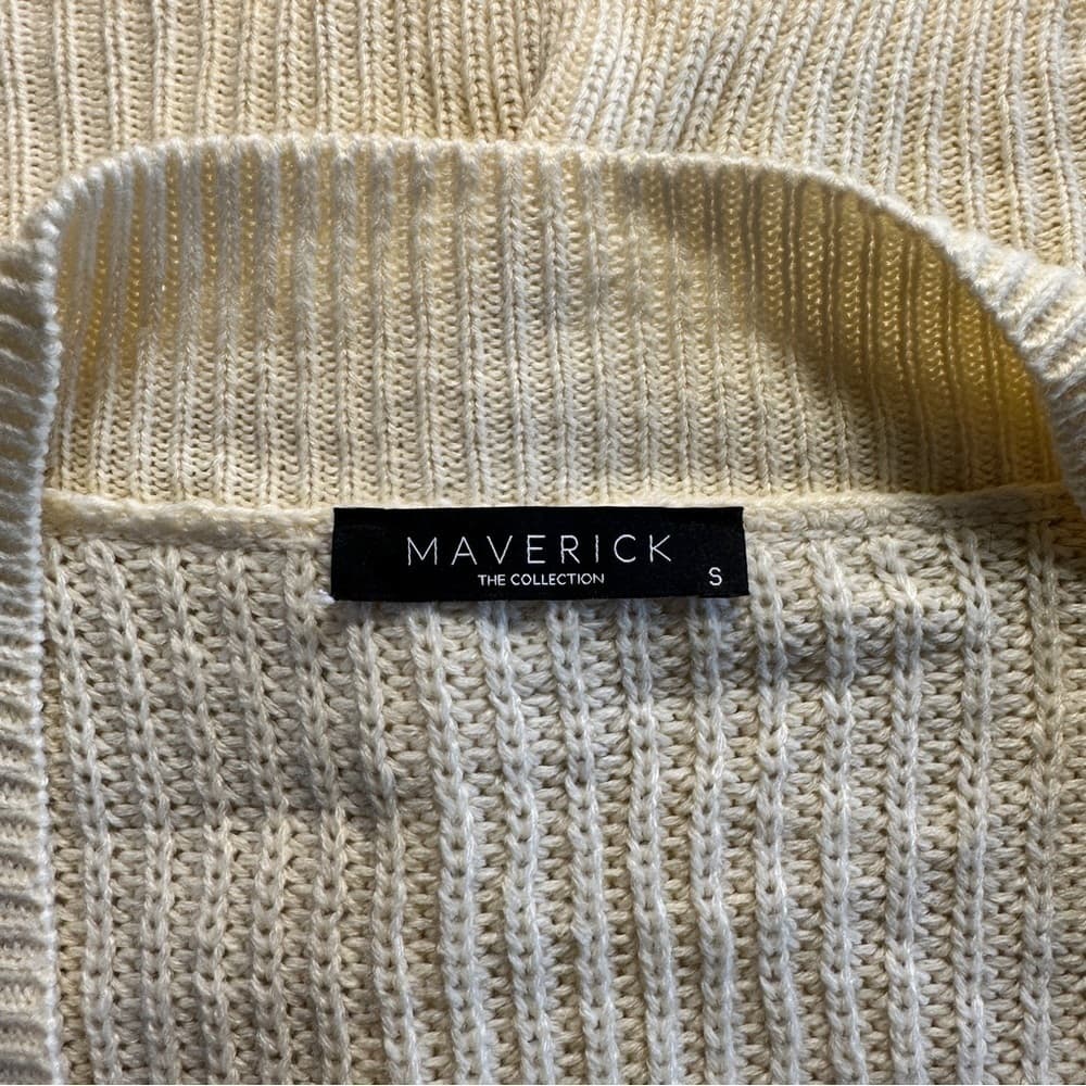 Maverick Size S Cream & Brown Oversize Long Button Up Cardigan - Thumbnail 4