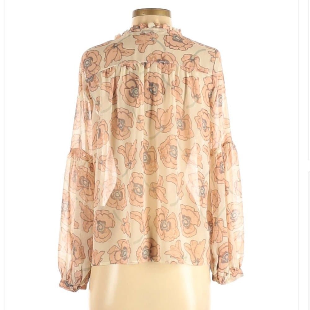 LUCKY Brand Floral Cream & Pink Long Sleeve Blouse Size XS - Thumbnail 2