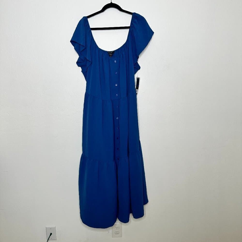 Maggy London Women's Ruffle Sleeve Scoop Neck Tiered Easy Shirtdress Midi 22W - Thumbnail 3