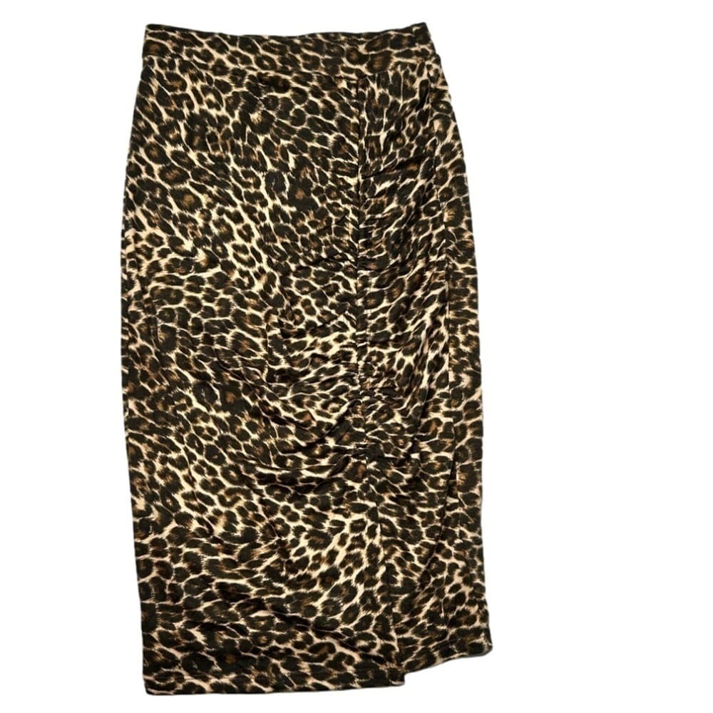 Pleione Leopard Printed Midi Side Slit Pull On Skirt Size XS NWT - Thumbnail 2