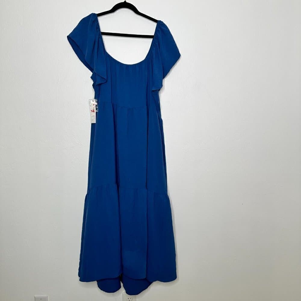 Maggy London Women's Ruffle Sleeve Scoop Neck Tiered Easy Shirtdress Midi 22W - Thumbnail 5