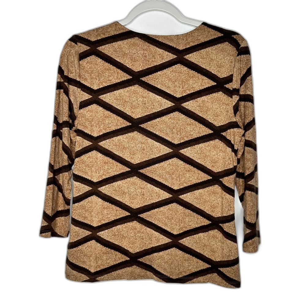 Lauren Ralph Lauren Blouse Women's Size PL Brown Geometric 3/4 Sleeve - Thumbnail 3