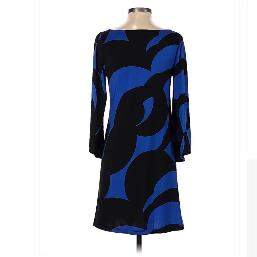 INC International Concepts Blue & Black Long Sleeve Lightweight Dress Size S - Thumbnail 2
