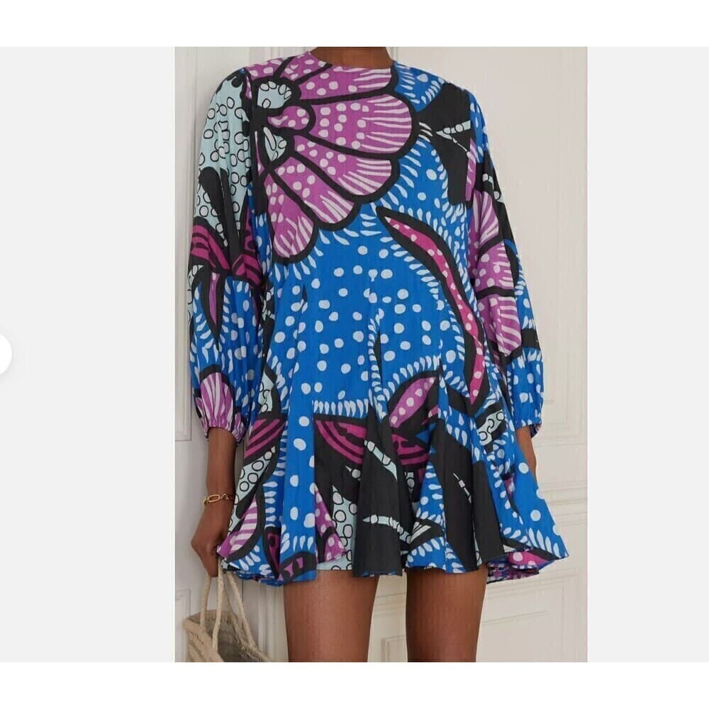 RHODE Resort Ella Belted Mini Dress Purple Flower Print Size Large $445+ NEW - Thumbnail 13