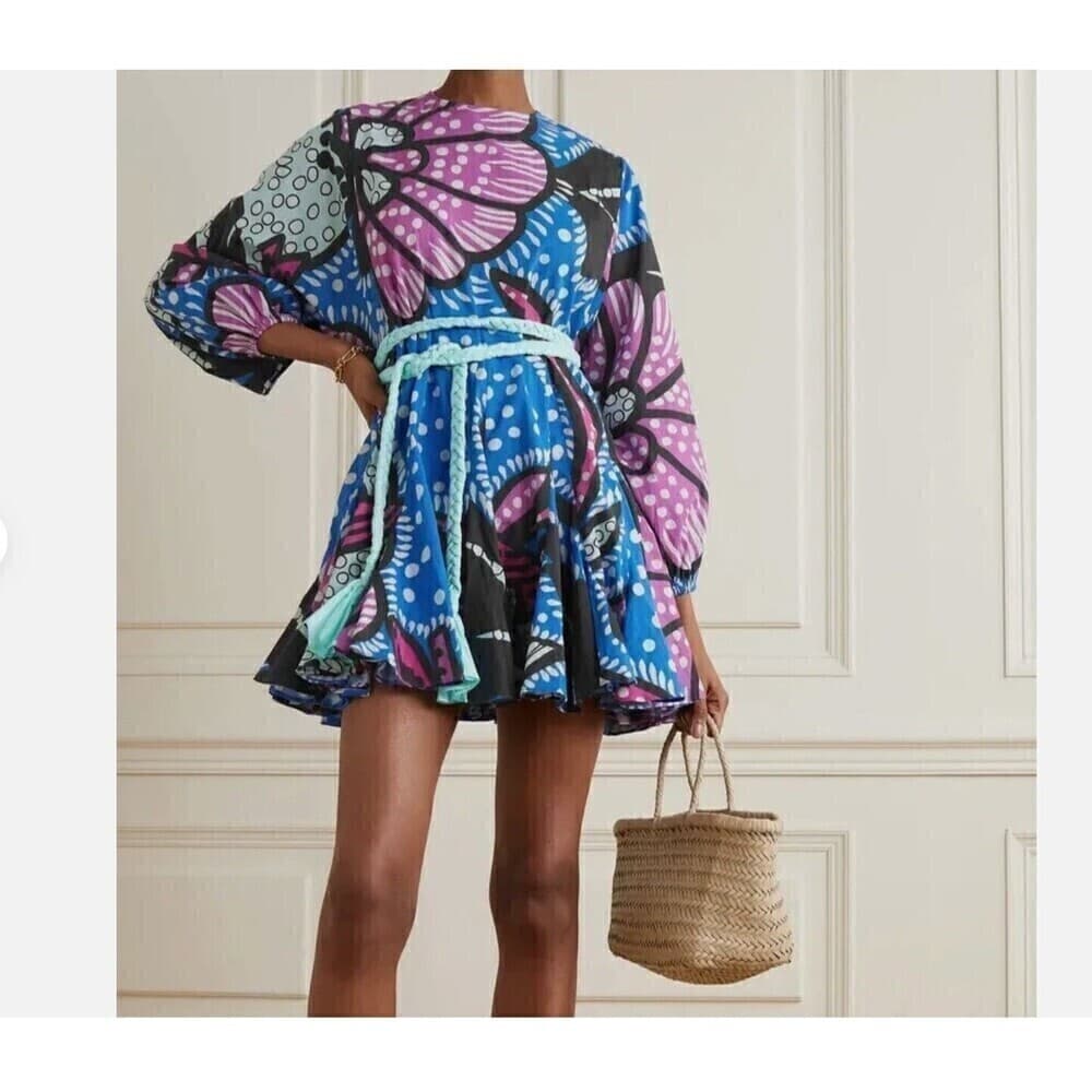 RHODE Resort Ella Belted Mini Dress Purple Flower Print Size Large $445+ NEW - Thumbnail 12
