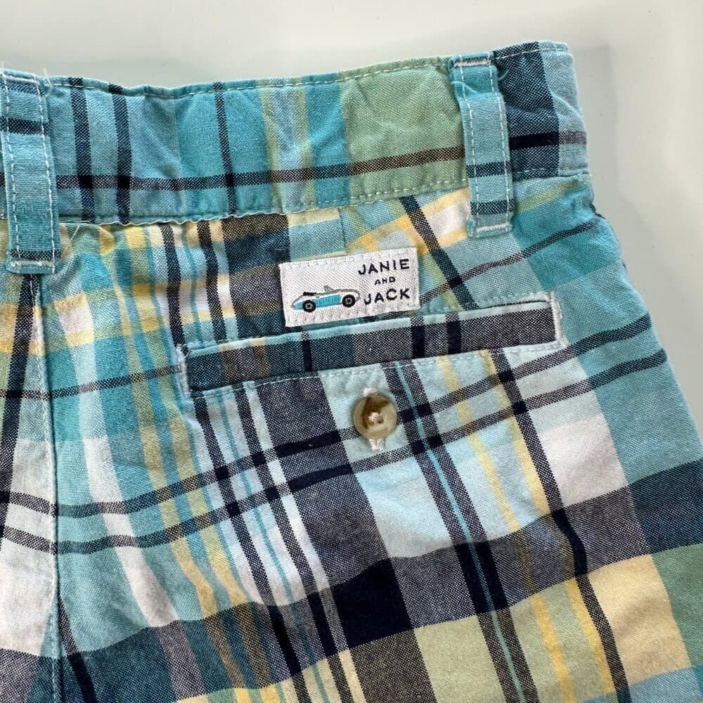 Janie and Jack Blue & Yellow Plaid Little Boys Shorts Size 18 / 24 Months - Thumbnail 3