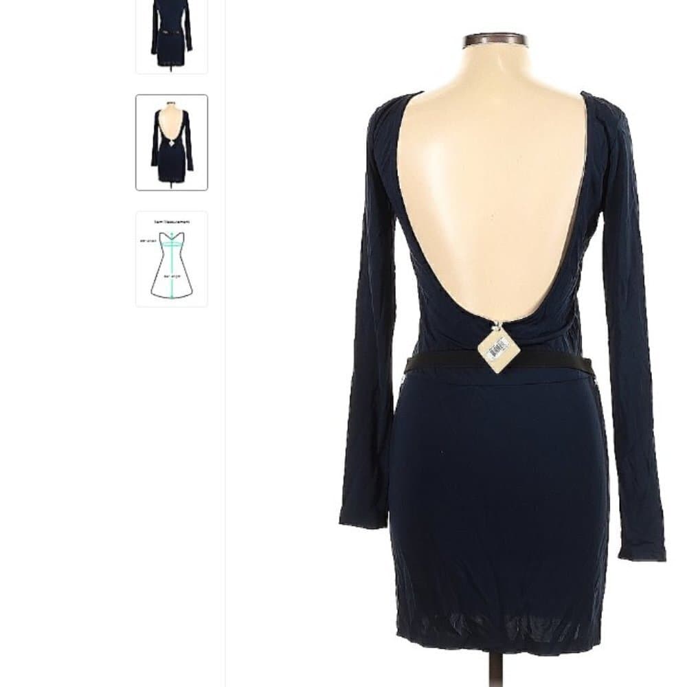 Nwt Haute Hippie Long Sleeve Navy Belt Dress Size L - Thumbnail 2