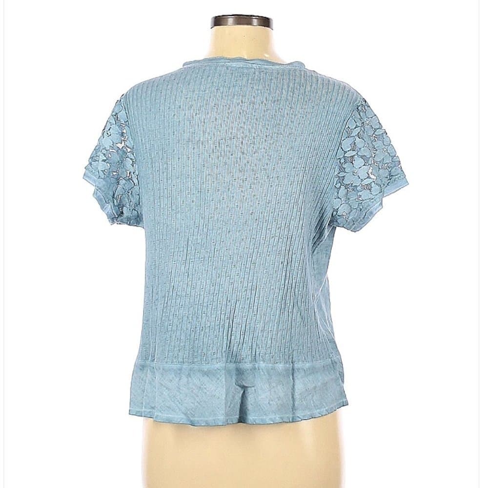 MALOKA Blue Linen Lace Short Sleeve Top Size 6 - Thumbnail 2