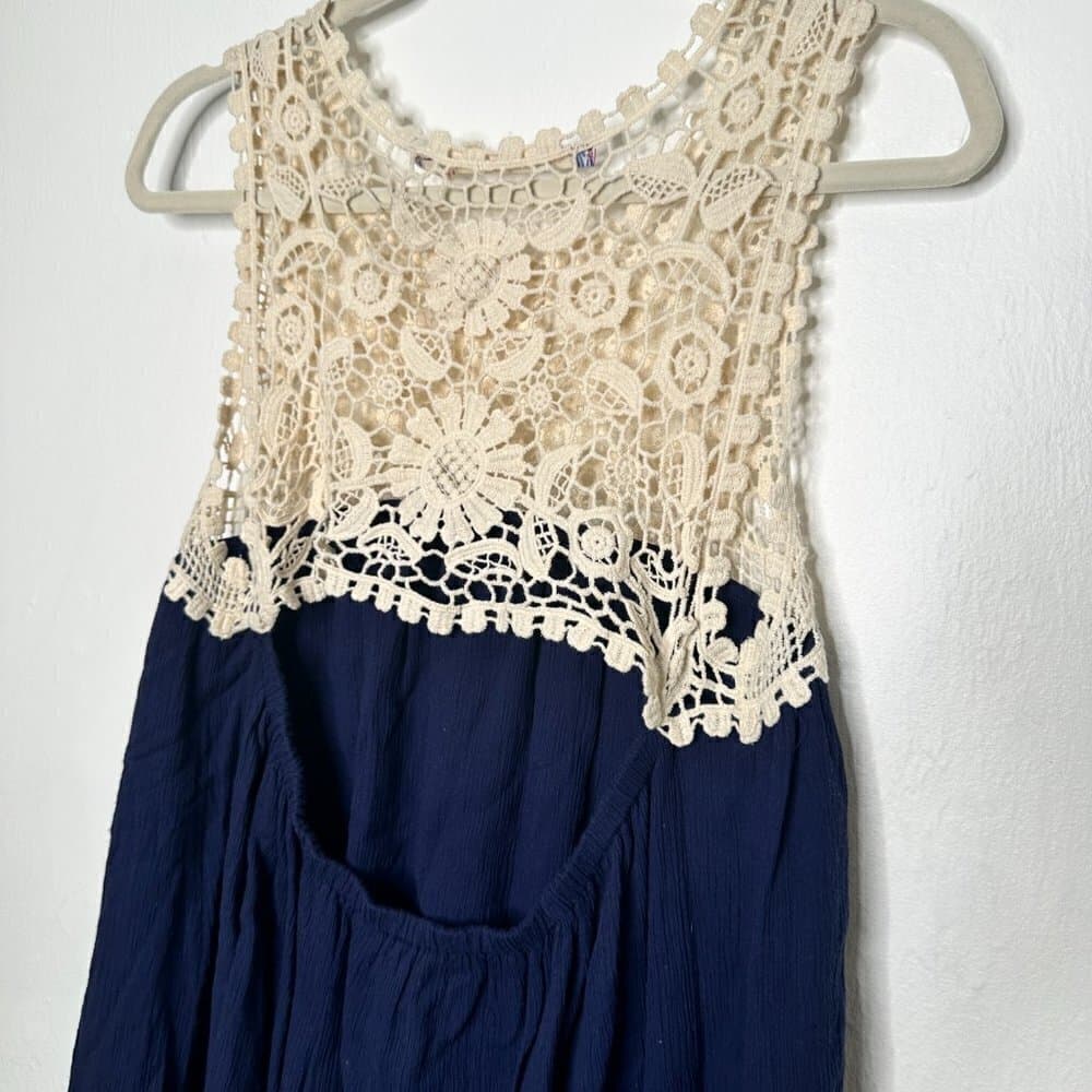 CHELSEA & VIOLET Womens' Navy Blue Cream Crochet Lace Dress Small $128.00 Size S - Thumbnail 4