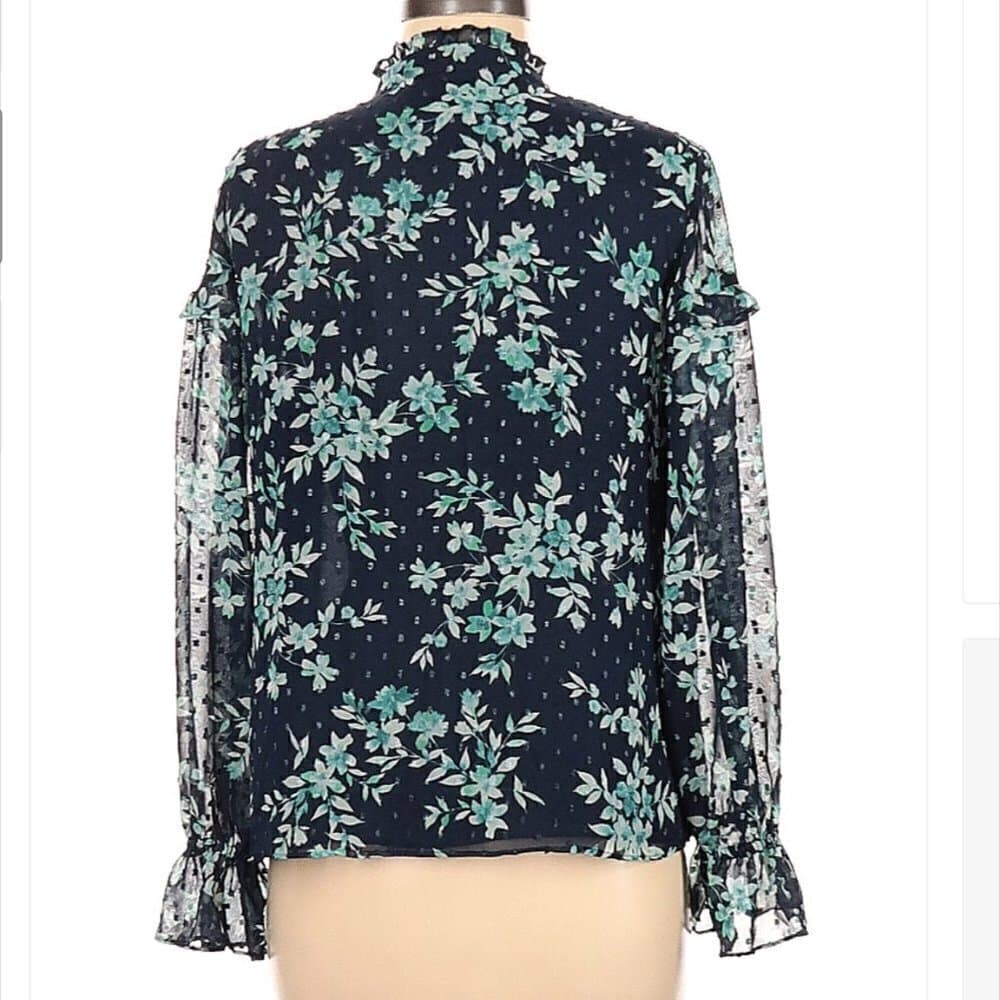 Cece Long Sleeve Blue Floral Blouse Size M - Thumbnail 2