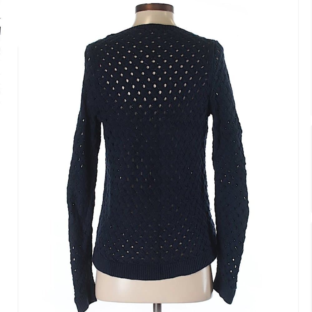 ANTHROPOLOGIE Moth Medley Stitched Navy Blue Loose Knit Sweater Size S - Thumbnail 3